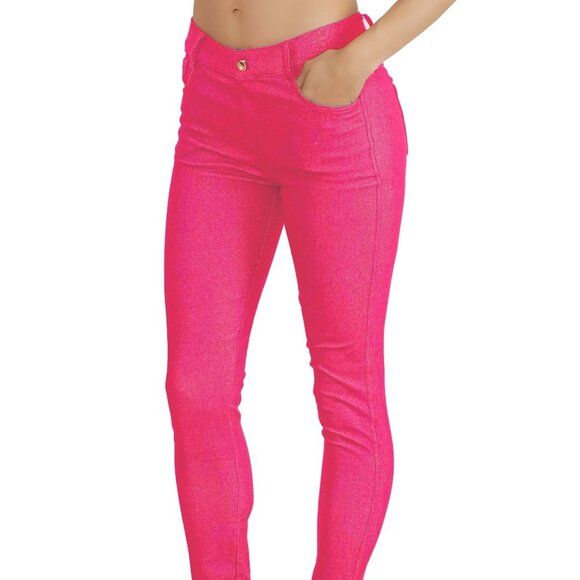 Jean Look Jeggings Tights Slim Fit Pull Up Pants - Picture 1 of 5